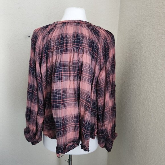 Free People Cloudbreaker Plaid Tunic Oversized Lace Up Pullover Small Balloon‎ - Picture 6 of 14